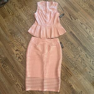 New York & Company 2 piece skirt top set crochet look peach pink coral NWT $90
